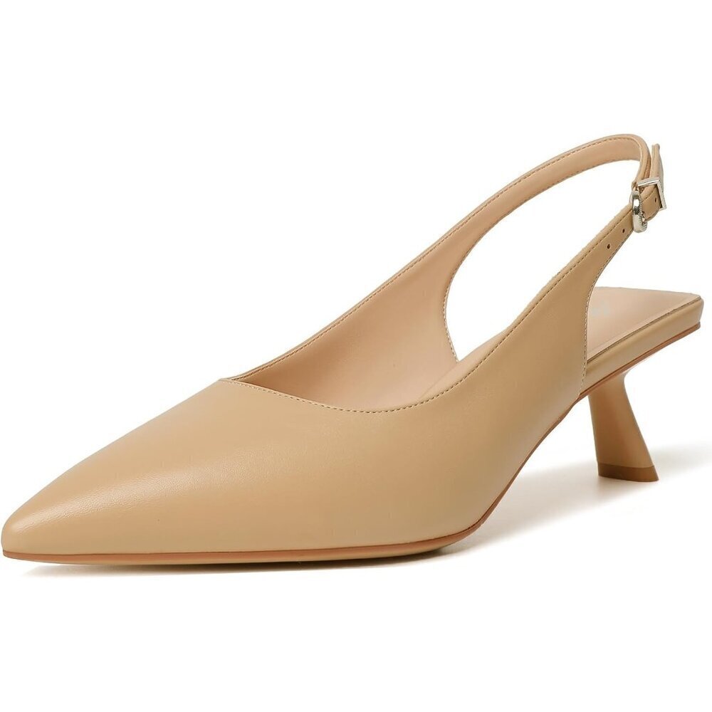 Women's Nude 1 Pointed Toe Pumps Patent Leather Slingback Heels With Buckle